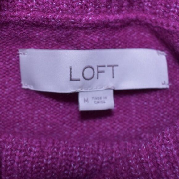 Loft Purple Turtleneck Sweater Wool Blend Tunic Sz Medium Slouchy High Neck Top - Picture 12 of 14